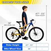 ICEELF 24 inch Kids Mountain Bike, 21-Speed MTB Bicycle for Boys & Girls Ages 8 9 10 11 12 , Lockable Suspension, Dual Disc Brakes, Multiple Colors