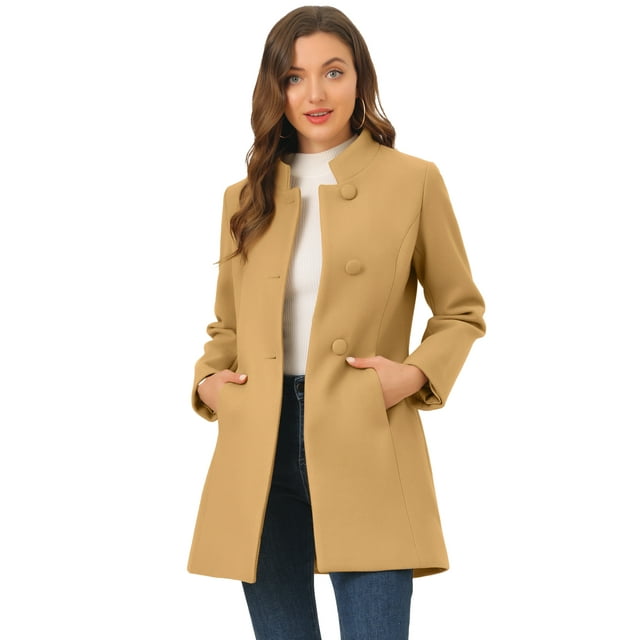 INSPIRE CHIC Manteau d'Hiver pour Femme à Col Montant, à Simple Boutonnage, Long