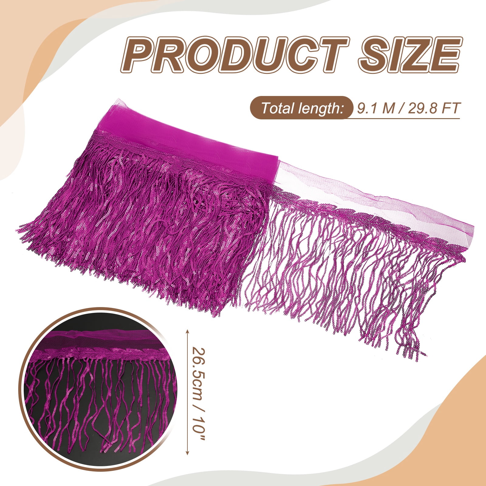 Uxcell 10 Yards 10 Inch Shiny Sequined Tinsel Fringe Trim, Sparkling Spangle Curtain Fringe Paillette Lace Fabric Streamer for DIY Latin Dance Costume Clothing Birthday, Plum Purple