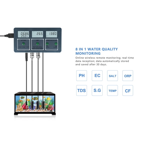 Shinysix Multi-parameter Water Testing Meter Digital LCD Quality Analyzer PH/EC/SALT/S.G/CF/ORP/Temperature Tester for Water Monitoring
