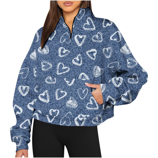 ICHUANYI Liquidación Moda para mujer Impreso Manga larga Media cremallera Sin capucha Cuello alto Sudadera con capucha ICHUANYI WER202308232960