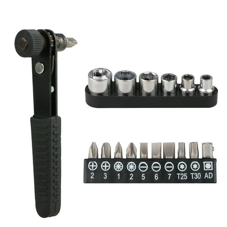 - 17-pack Hand Ratchet Screwdriver Ratcheting Driver Tool, Mini Right Angle Angled 90 Degree Offset Reversible Drive Handle Hand Ratchet Screwdriver Ratcheting Driver Set