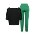 thumbnail image 3 of Lovelywholesale Plus Size Casual O Neck Lip Print Green Two-piece Pants Set, 3 of 4