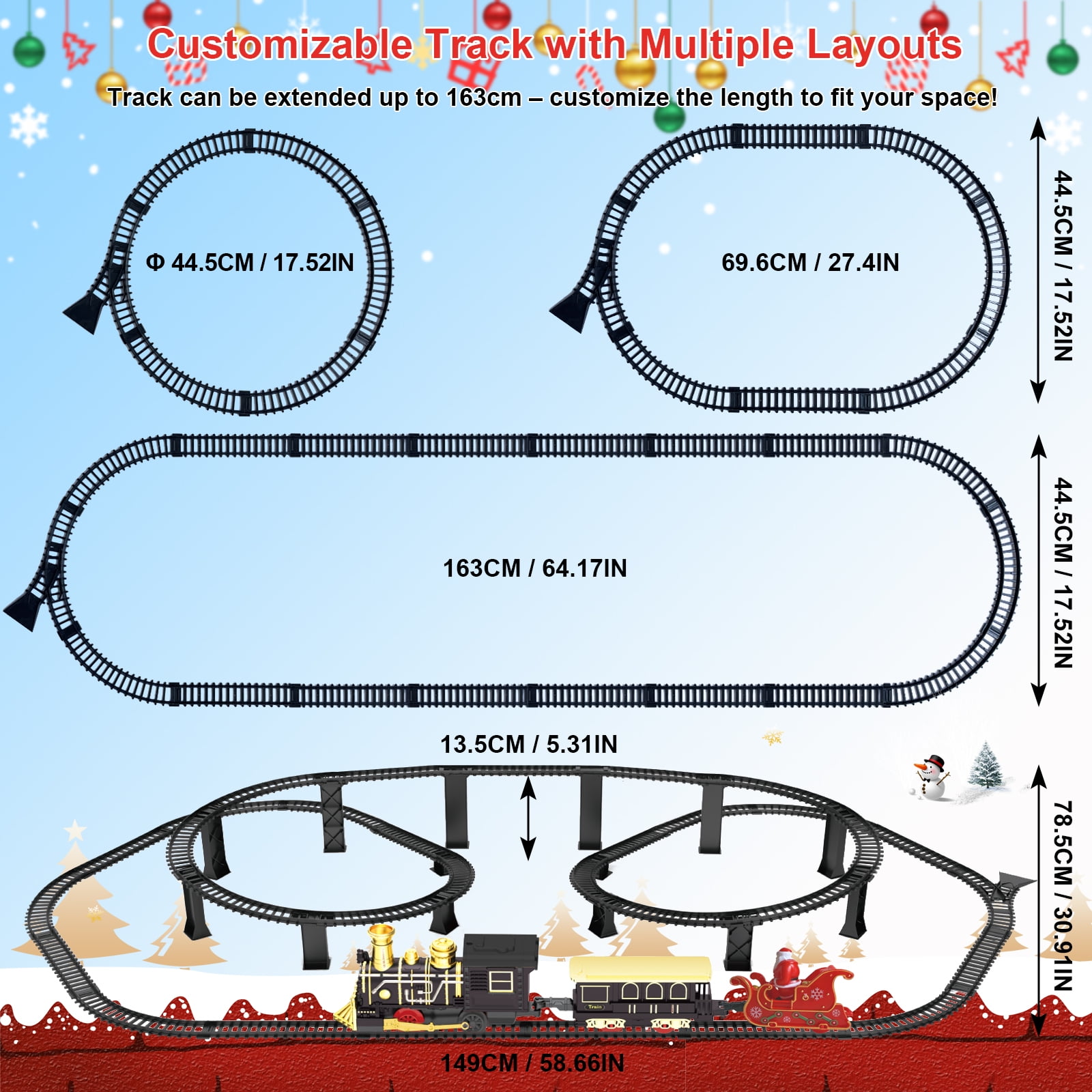 UFULMN Electric Train Set with 3D Elevated Tracks Quiet Mode Christmas Train Maximum Recommended Age 3+ for Kids Material
