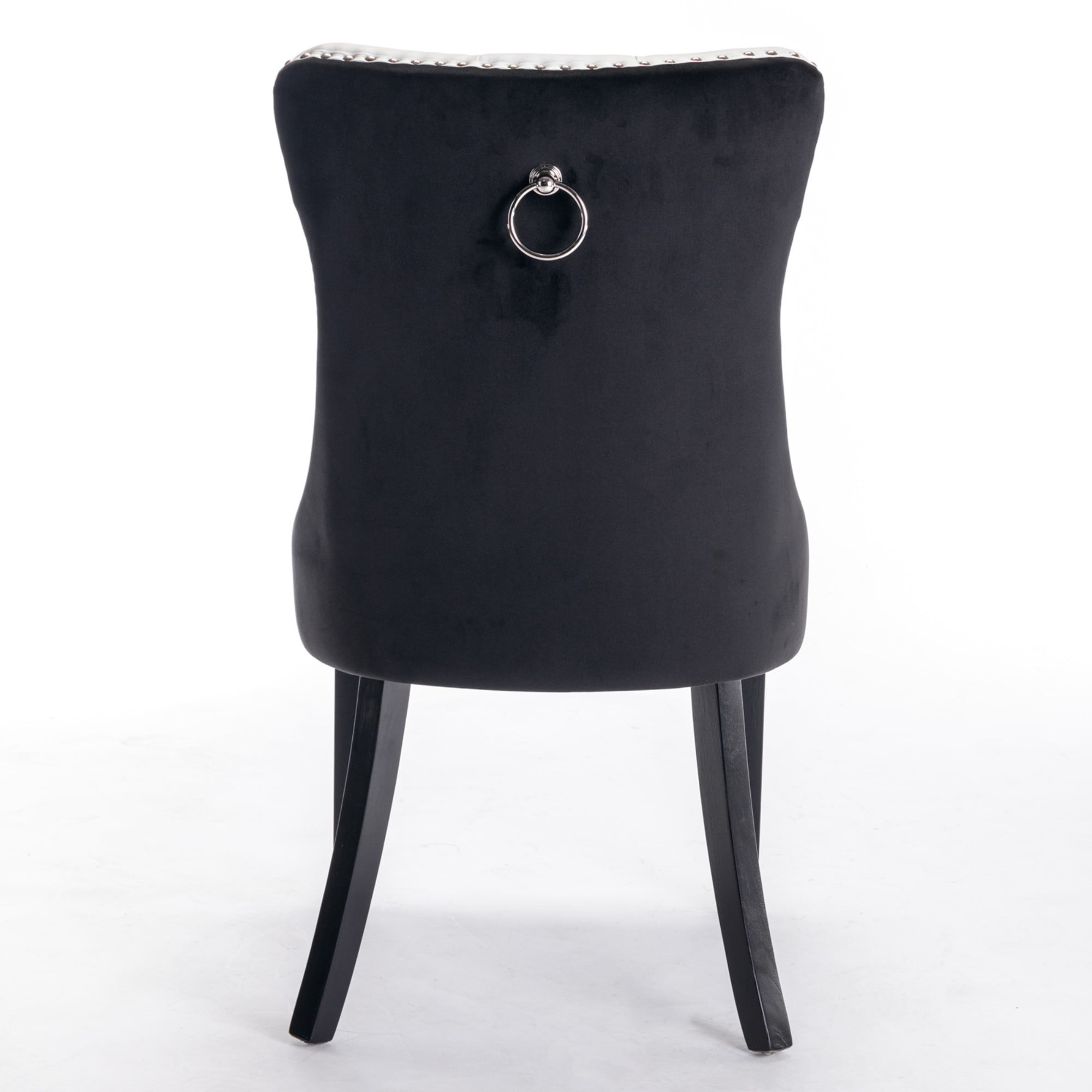 BSHTI 37.5-inch Modern Parson PU Leather and Velvet Upholstered Dining Chairs Set of 2 With Tufted Back, Nailhead Trim, Solid Rubberwood Legs for Dining Room (White+Black)