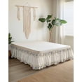 thumbnail image 2 of White Daisy Bed Skirt California King Size 16 Inch Drop, Colorful Flower Lavender Vintage Linen Adjustable Elastic Dust Ruffles Bedskirt Wrap Around Pleated Mattress Frame Cover, 2 of 9