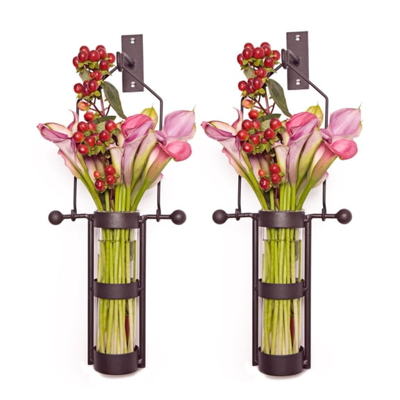 Danya B Wall Mount Hanging Cylinder Vase with Metal Cradle and Hook - Set of 2