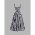 thumbnail image 2 of Black And White Gingham Square Neck Fit & Flare Midi Dress, 2 of 5