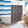 thumbnail image 5 of No Hook Shower Curtain, Vintage Mediterranean Shower Curtains for Bathroom with See Through Top Window, Retro Morocco Abstract Art Brown Blue Waterproof & Washable Bath Curtain Stand Up Stall 36"x72", 5 of 9