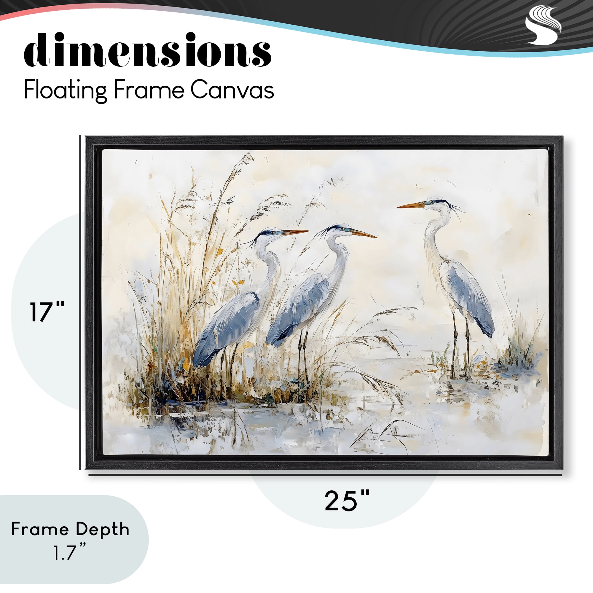Stupell Industries Blue Heron Trio in Wetlands Black Framed Floater Canvas Wall Art, design by LSR Design Studio