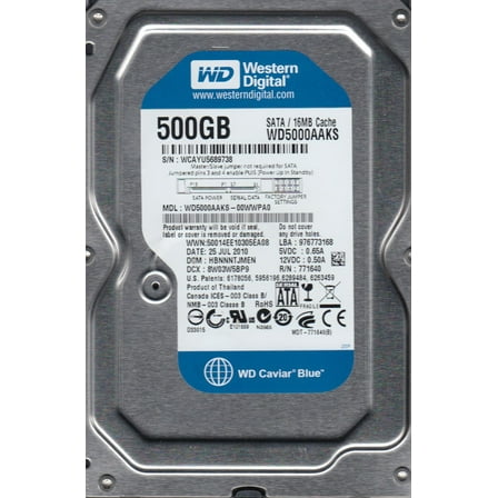 WD5000AAKS-00WWPA0, DCM HBNNNTJMEN, Western Digital 500GB SATA 3.5 Hard Drive
