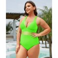 thumbnail image 4 of GHSDFBB Women Plus Size One Piece Swimsuits V Neck Tummy Control Bathing Suits Retro Ruched Swimwear, 4 of 5