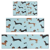 Dachshund Footprint Bone Kitchen Rugs Sets Of 3,Kitchen Runner Rugs Non Skid Washable,Decorative Kitchen Floor Mats for Kitchen,Sink,Laundry,17"x30"  17"x47"   17"x59"