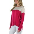 thumbnail image 3 of ToBeInStyle Women's Colorblock High-Low Top - Burgundy/Heather Beige - Small, 3 of 6