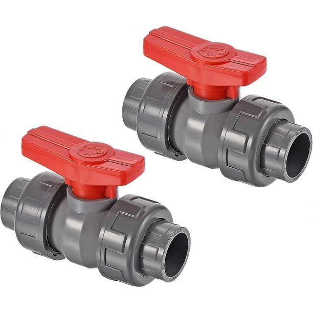25mm ID Double Union Ball Valve, 2 Pack PVC Socket Type Shut-off Valve Switch for Water Flow Control, Gray