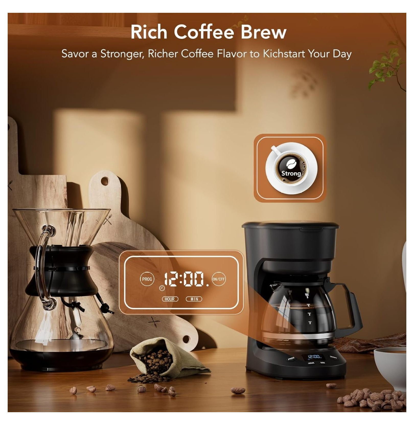 Compact Coffee Maker 5 Cup, Drip Coffee Machine with Timer, Auto Shut Off, Pause & Brew, Reusable Filter, Black