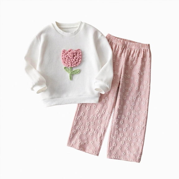 mgoYE Toddler Girl Fall Clothes: Soft Outfits Set Embroidered Knit Top & Pants 2Pcs Cute Home Outdoor