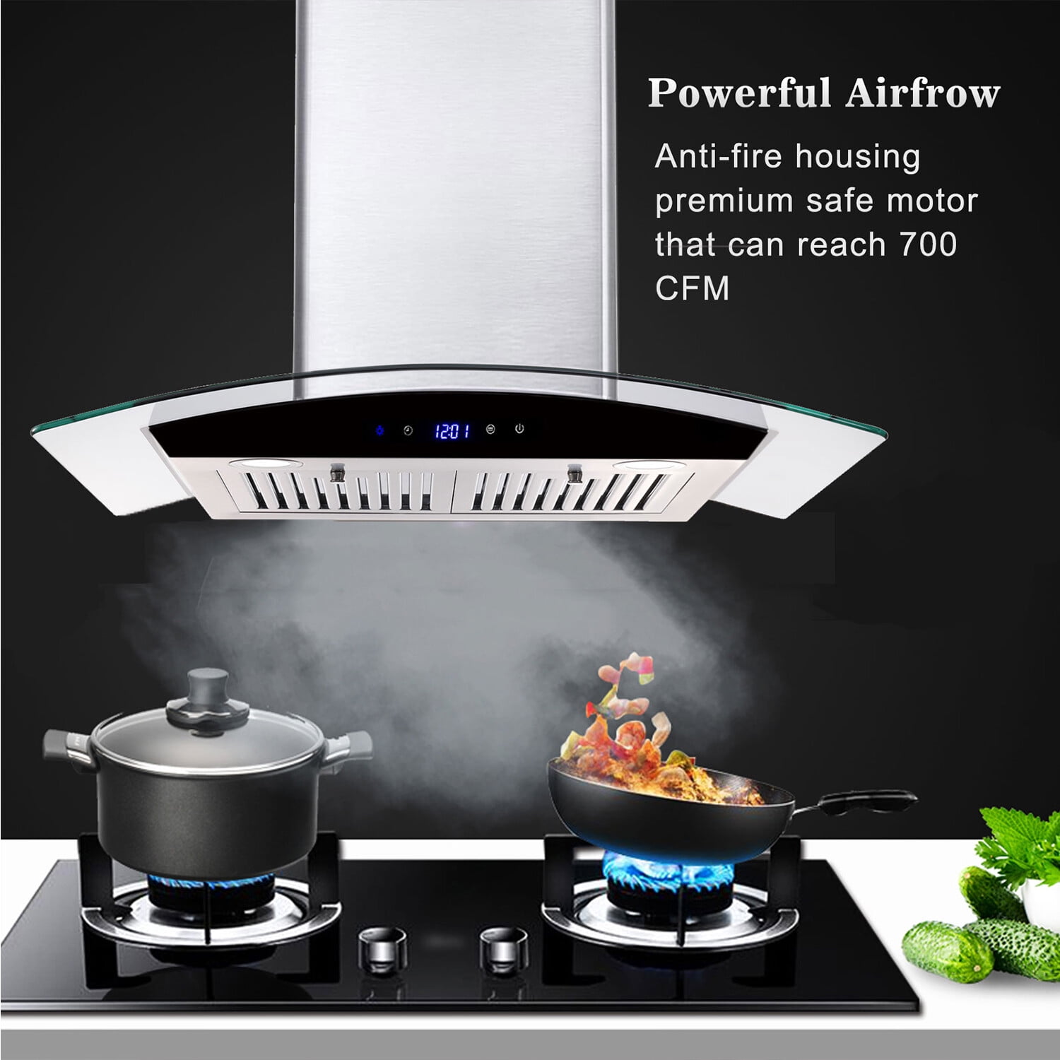 Joeaonz 30-Inch Wall Mount Range Hood with 700 CFM, 3-Speed Touch Control & LED Light