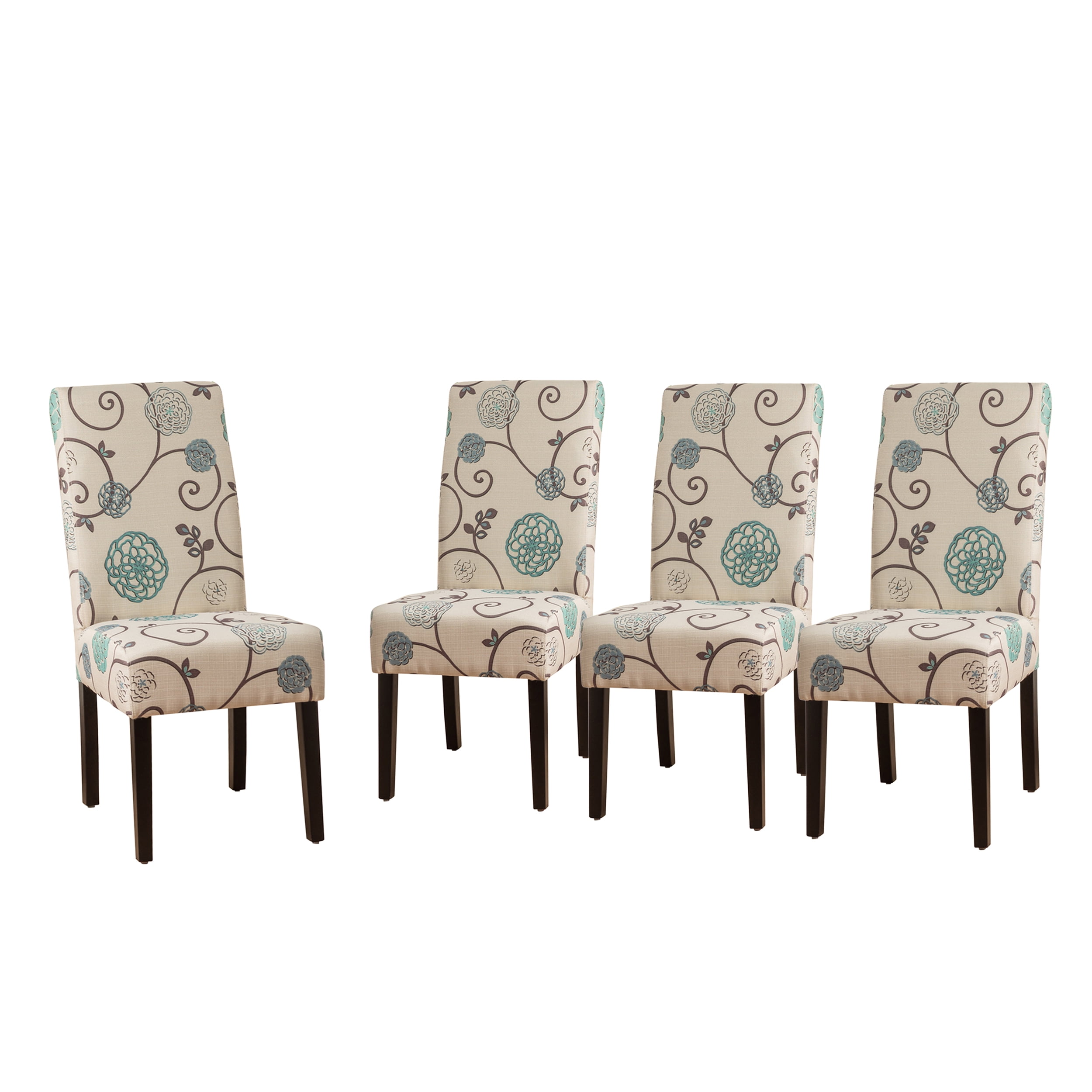 Noble House Asher Indoor Fabric Dining Chairs, Set of 4, Beige,Blue