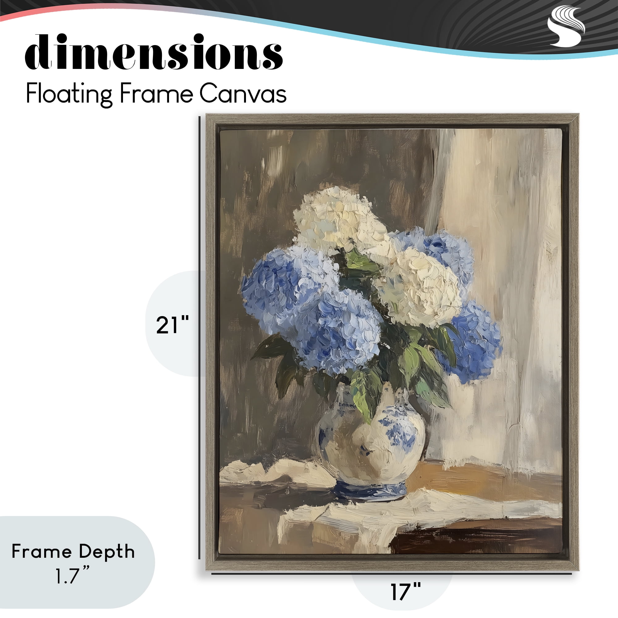 Stupell Industries Vintage Hydrangea in Ceramic Vase Brown Framed Floater Canvas Wall Art, design by LSR Design Studio