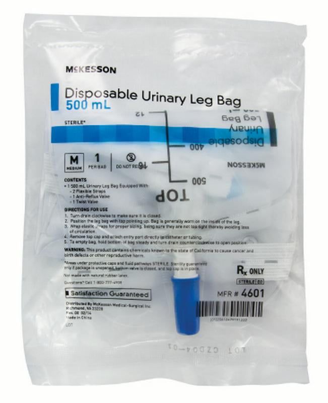 McKesson Urinary Leg Bag AntiReflux Valve, 500 mL, Vinyl, Case of 48