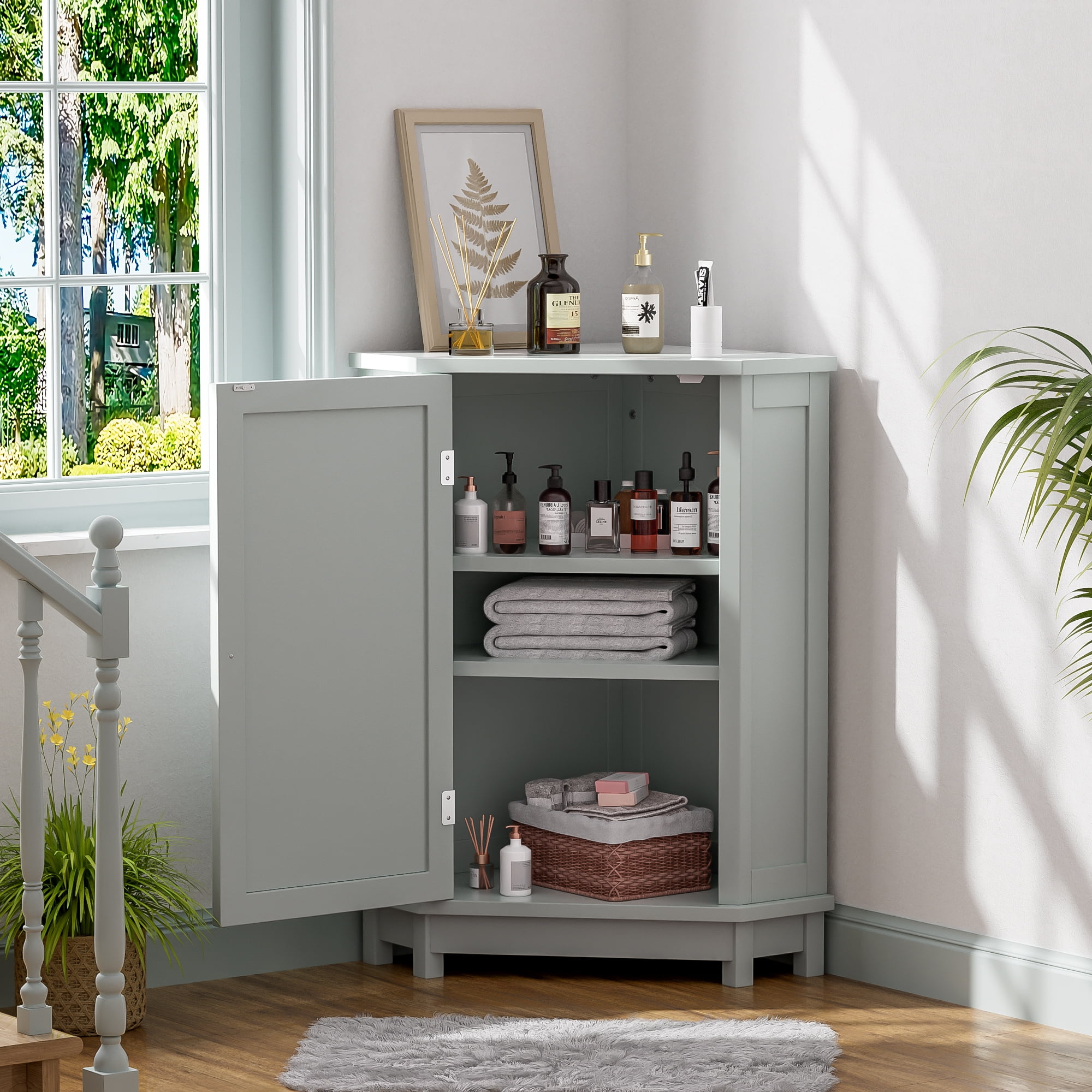 Euroco Bathroom Storage Cabinet with Adjustable Shelves, MDF Freestanding Cabinet with Doors for Bathroom, Living Room, or Laundry Room