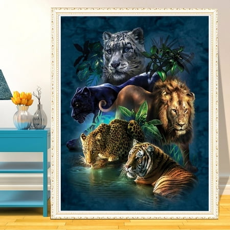 12x16 inch DIY 5D Diamond Painting Tiger Lion Embroidery Cross Crafts Stitch Kit Home Decor ( NO