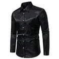thumbnail image 2 of WREESH Mens Slim Fit Dress Shirts Jacquard Undershirt Button Up Long Sleeve Shirt Solid Casual Business Formal Shirt Black-B, 2 of 9