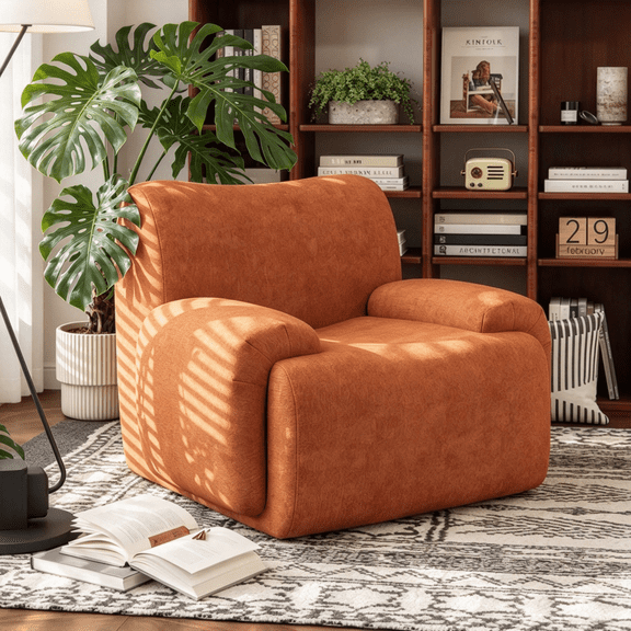 EHANCIS Boneless Modern Accent Chair, 42" Wide Upholstered Oversized Armchair with Deep Seat, Comfy Reading Lounge Chair for Living Room, Orange