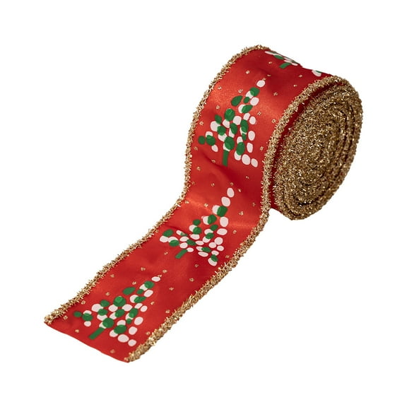 Christmas Wired Edge Ribbon 15ft - Red Burlap Bow with Snowflake Reindeer Design for Gift Wrapping, Holiday DIY Crafts, Sewing and Xmas Decor Supplies