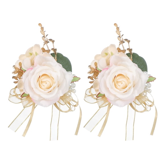 2pcs Champagne Boutonnieres for Men, Artificial Flower Buttonholes Pocket Corsage with Boutonnieres Pins for Wedding Bride Groom Ceremony Anniversary Formal Party, Rose