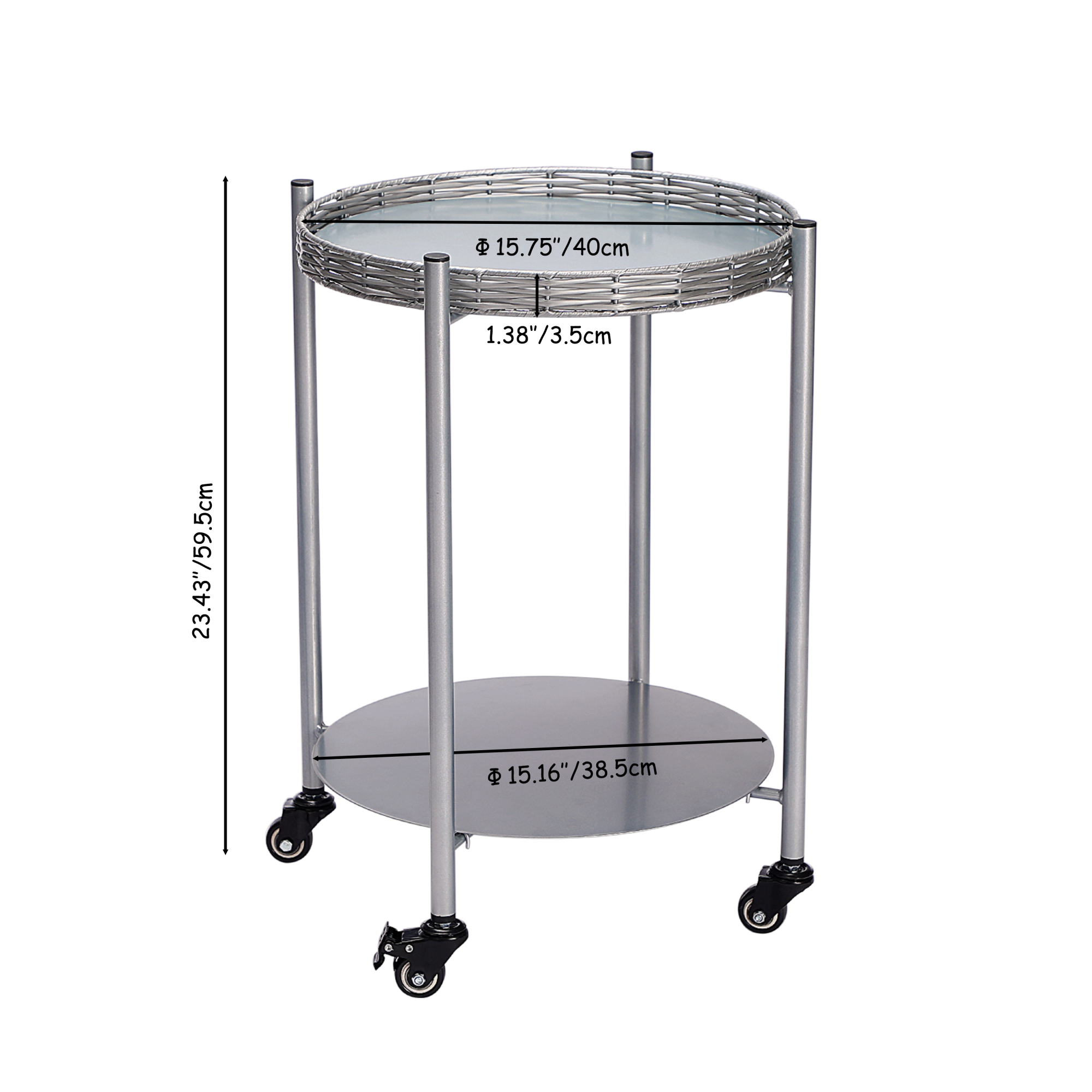 Leumius 2-Tier Round End Tables with Wheels,Movable Metal Coffee Table Side Tables Bedside Nightstand for Bedroom Living Room