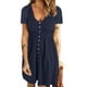 thumbnail image 4 of Vestido con botones delanteros y cuello en V, manga corta, talle alto, vestido delantero con botones para mujer, primavera, verano, azul grisáceo, XXL, 4 of 6