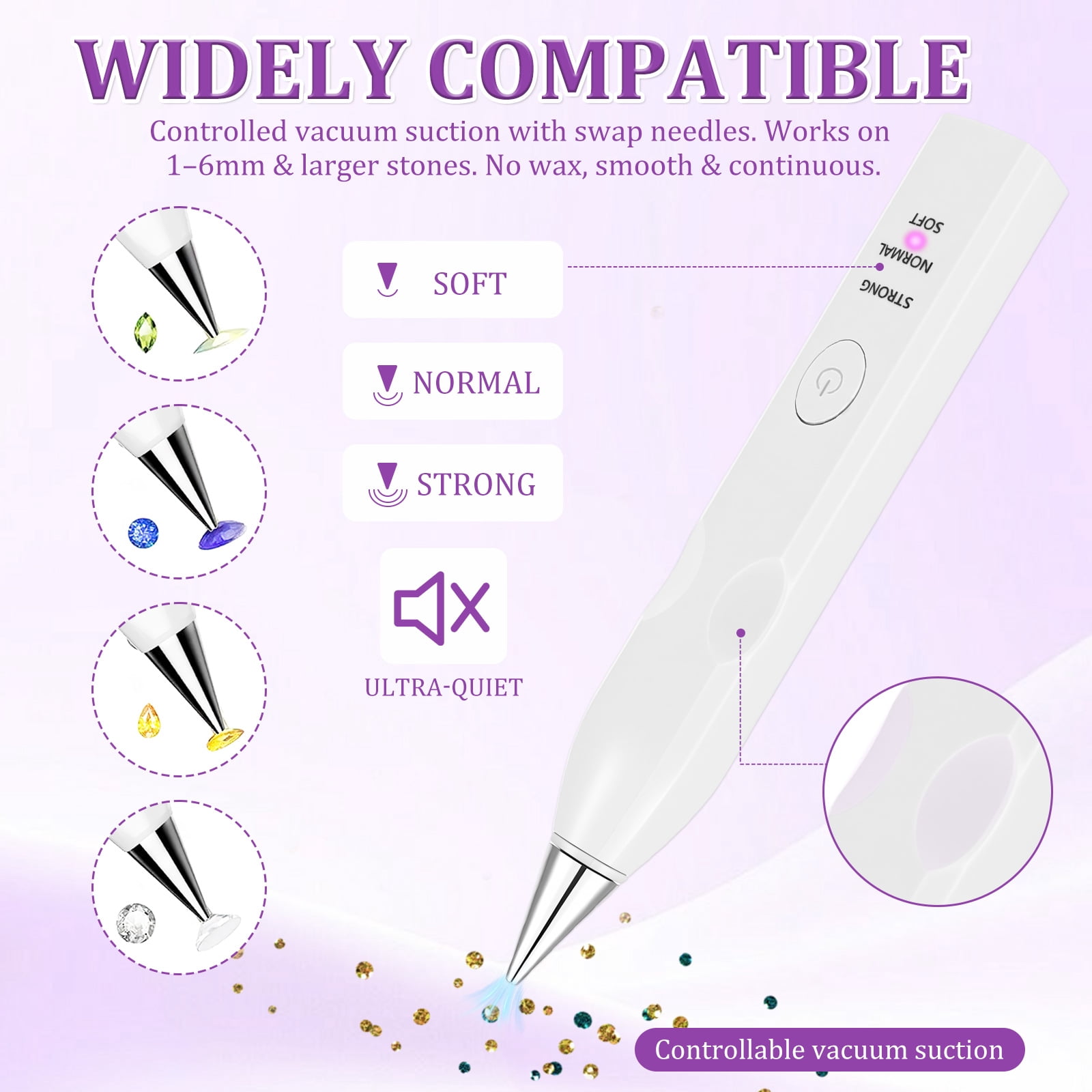 Electric Diamond Painting Pen Kit Cordless USB-C Rechargeable Diamond Art Tool with Vacuum Pickup No Wax for DIY Craft Lovers (White)