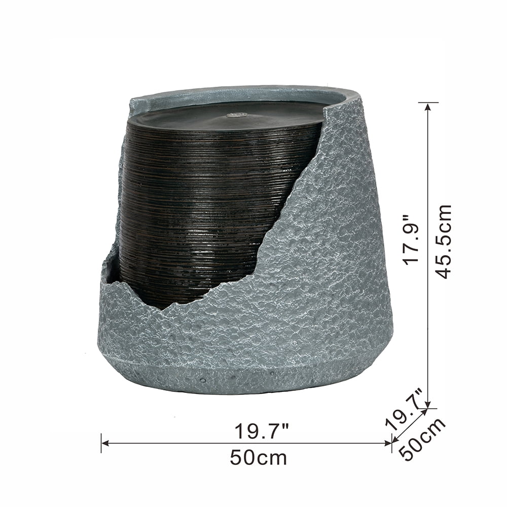 CoSoTower 20X20X18" Indoor Outdoor Polyresin Water Fountain, Unique Broken Urn Fountain Chic Dynamic Modern Design with Light for Garden, Lawn, Backyard, Porch