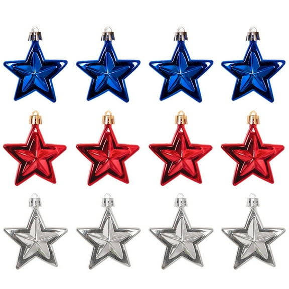 3D Patriotic Plastic Christmas Tree Pentagram Ornaments for 4th of July, American Independence Day Party Decorations, Festive Holiday Home Decor A