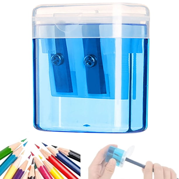 Yhmxh Sacapuntas de doble orificio, sacapuntas de mano con tapa, mini sacapuntas compactos para lápices de colores con recolector de virutas, lápices estándar para uso en la oficina y el hogar.