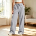 thumbnail image 2 of Girls Solid Wide Leg Sweatpants, Elastic Drawstring High Waist Loose Long Casual Trousers with Side Pockets, Soft Knit Pants for Big Kids School Daily Wear(Light Gray,7-8 Years), 2 of 6