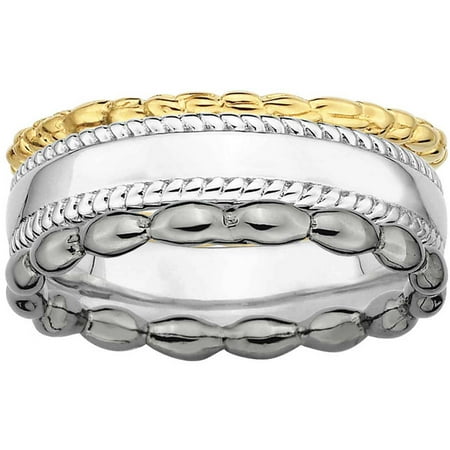 Sterling Silver Stackable Expressions Textured Trios Ring Set, available in multiple sizes