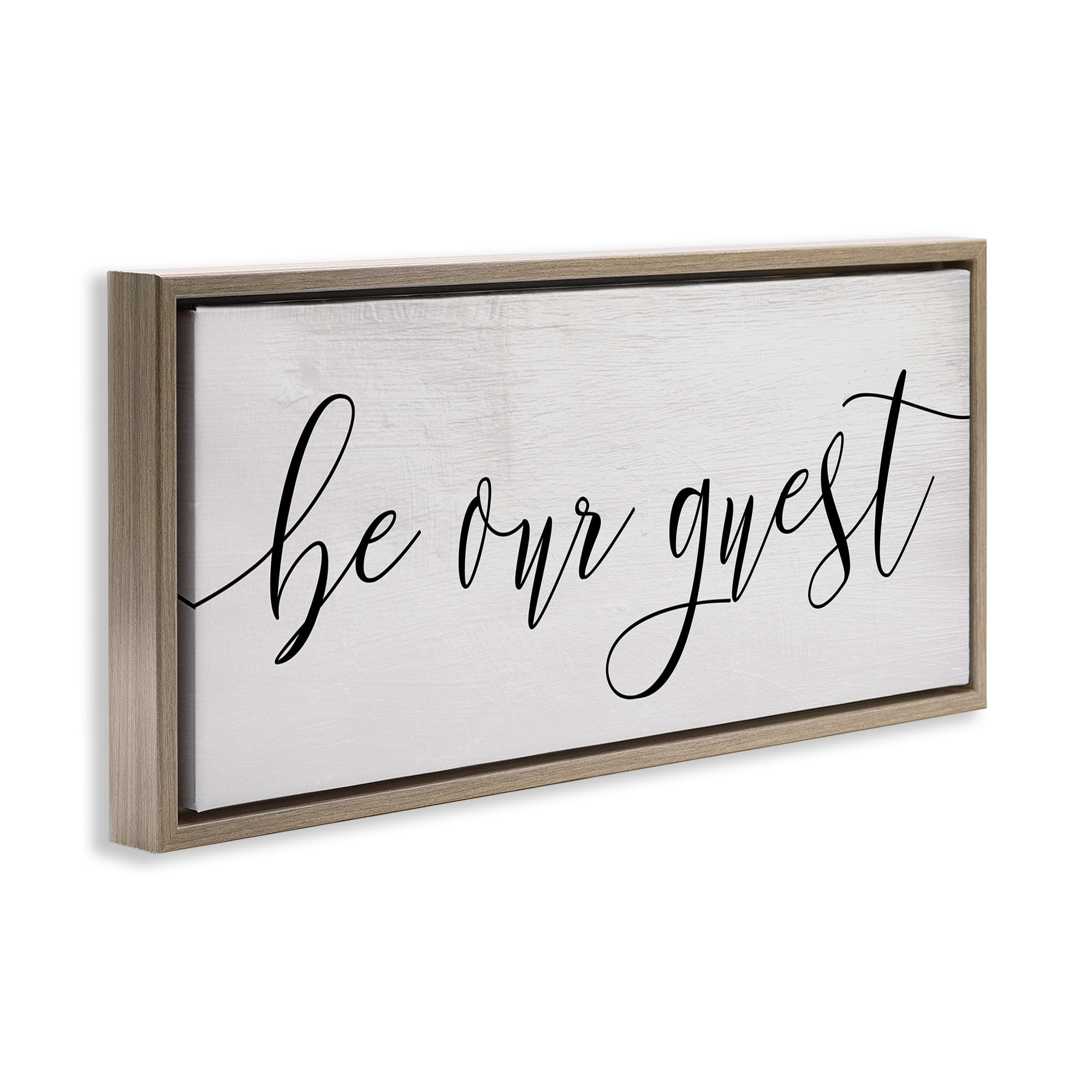 Stupell Industries Be Our Guest Script Inspirational Painting Brown Floater Framed Canvas Art Print Wall Art, 25 x 11