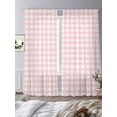 thumbnail image 3 of Sheer Curtains 108 Inches Long, Farmhouse Pink White Checkered Light Filtering Window Curtains for Living Room/Bedroom, Pink Buffalo Plaid Rod Pocket Voile Sheer Curtain Drapes, 52"Wx108"L, 2 Panels, 3 of 9