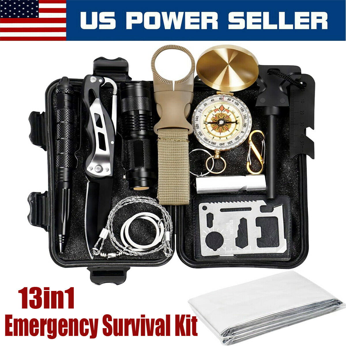 Camping Gear Multitool 16-in-1 Survival Gear Outdoor Hunting Hiking Emergency