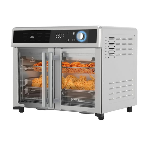BLACK DECKER Crisp 'N Bake Air Fryer Toaster Oven Combo, 12 in 1 Countertop Convection Oven Cooks Food Fast, Fits a Whole Pizza or 6 Toast Slices, French Doors with Stainless Steel Finish