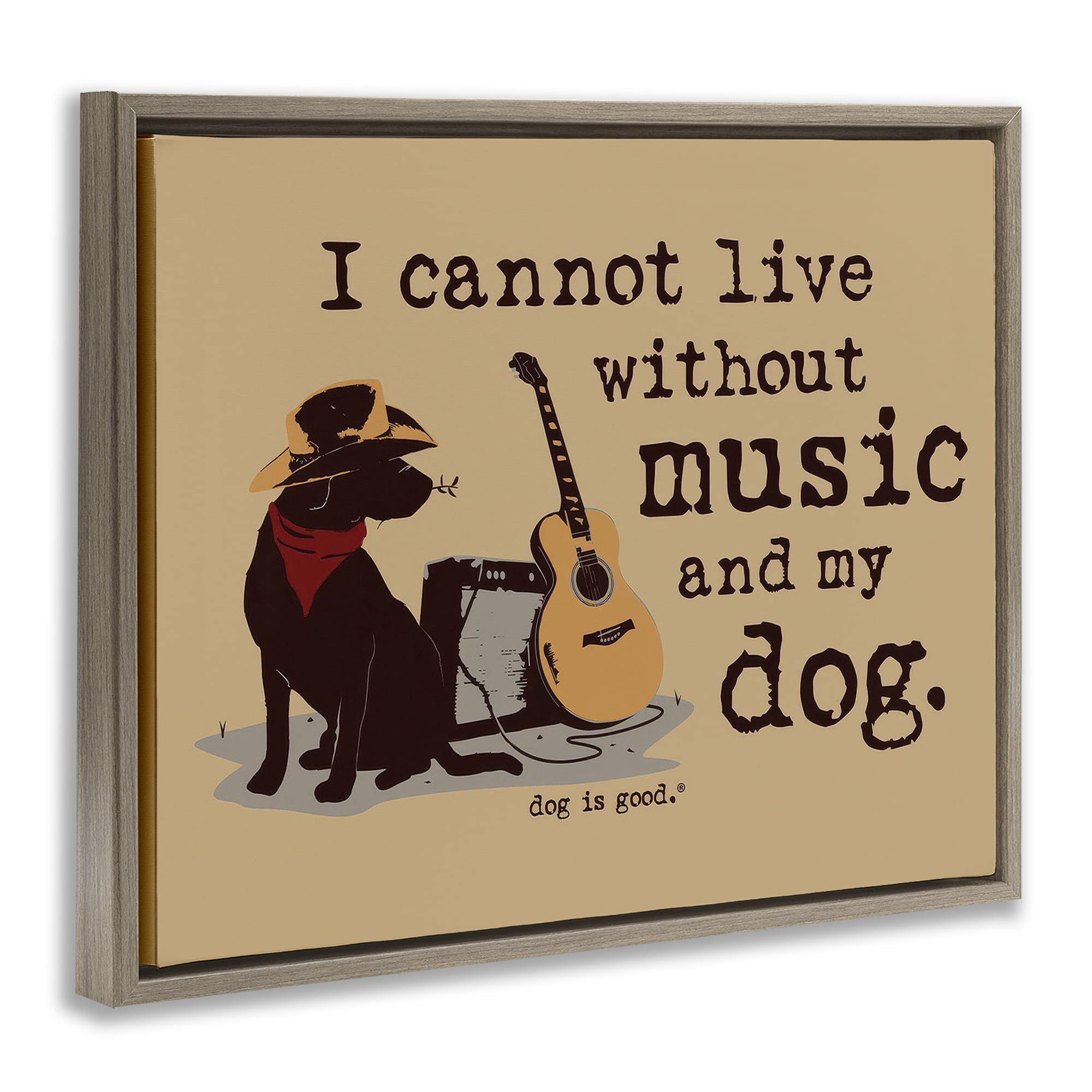 Stupell Industries Music & My Dog Animals Painting Brown Floater Framed Canvas Art Print Wall Art, 31 x 25