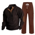 thumbnail image 2 of Hearthz Men's Sweatshirt Suit 2 Piece Outfit Corduroy Button Long Sleeve Shirt & Cargo Straight Leg Pants Fall Winter Athletic Men Sweatsuits Sets, 2 of 5
