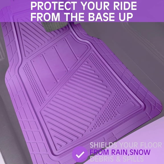 Heavy Duty Rubber Floor Mats Gray Car Mats Full Set with Trunk Cargo Liner - Universal Waterproof Floor Mats for Car SUV Truck, Durable All Weather Automotive Liner Mats (All Purple)