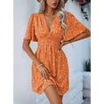 thumbnail image 4 of Women Summer Dresses Short Sleeve V Neck Floral Midi Sundress Orange M, 4 of 7