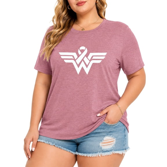KimSoong Women Plus Size Breast Cancer Shirts Pink Ribbon Shirt Breast Cancer Awareness T-Shirts Squad Breast Cancer Tee Tops