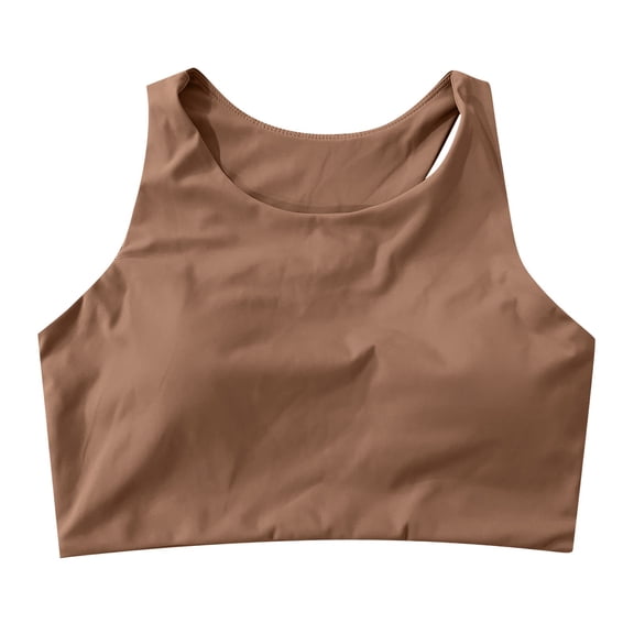OSOLU Women's Padded Yoga Sports Bra Solid Color Back Beauty Shockproof Push Up High Intensity Fitness Vest For Running Yoga Workout Sports High Support Comfortable Bralettes Brown M