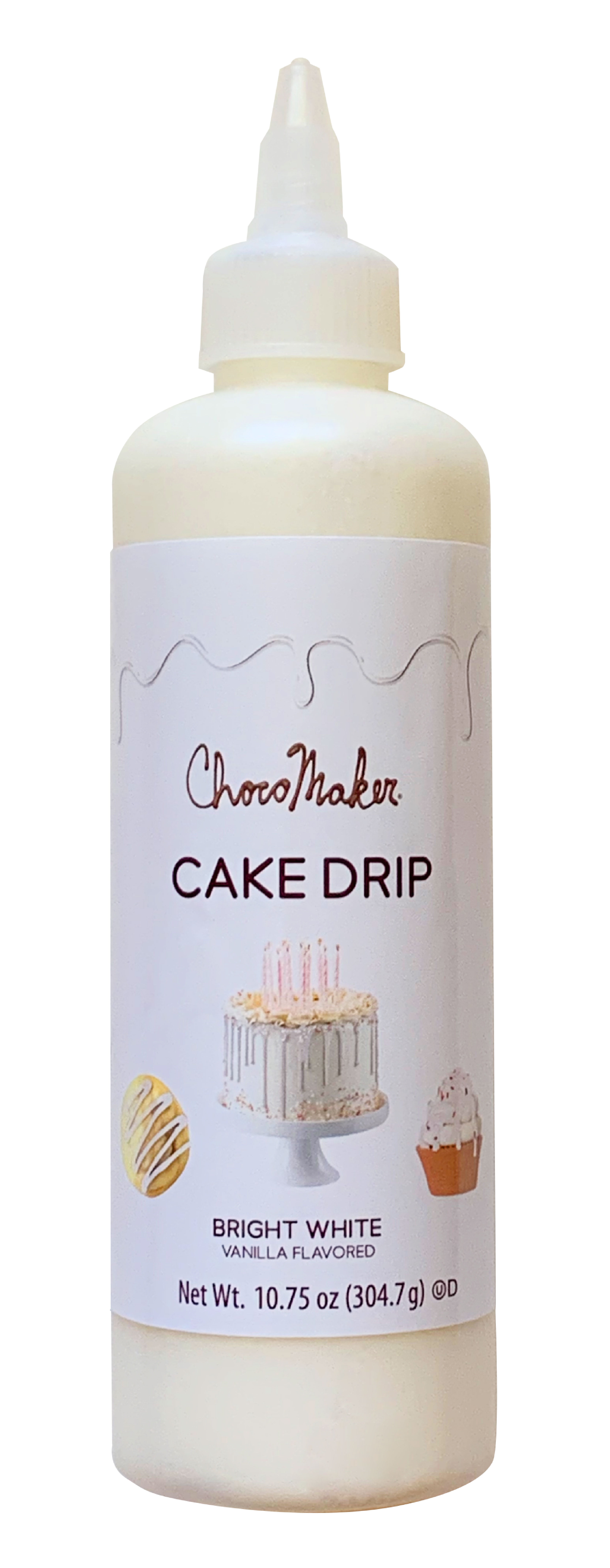 Chocomaker Bright White Vanilla Flavored Cake Drip - 10.75oz Microwavable Bottle - 4 per case